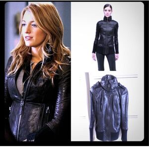 Mackage RARE ICONIC Black Lambskin Fitted Leather Moto Jacket Medium